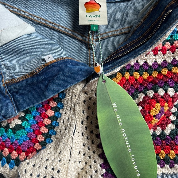 Farm Rio Crochet Rainbow Denim Shorts NWT - Picture 4 of 9